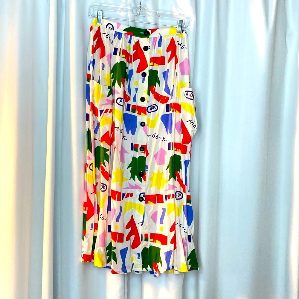Nooworks Apron midi full skirt with pockets in A-OK print, Large